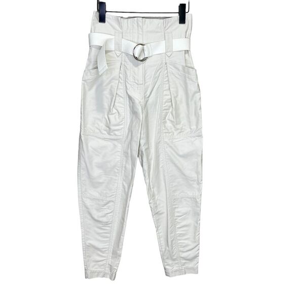 NEW IRO Cursola Belted Paperbag Waist Ankle Pants Cloudy White Size 2 - Picture 4 of 13